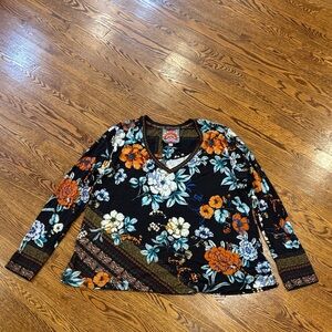 Johnny Was Black and Gold Floral Blouse - sz M
